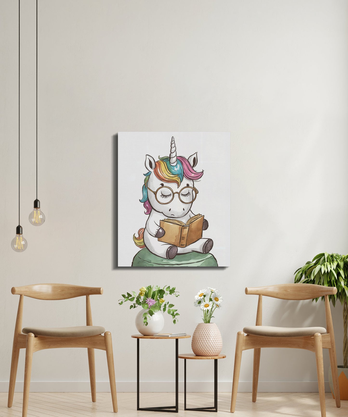 Premium Poster of Cute Reading Unicorn Nursery Wall Art Canvas Wraps
