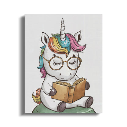 Premium Poster of Cute Reading Unicorn Nursery Wall Art Canvas Wraps