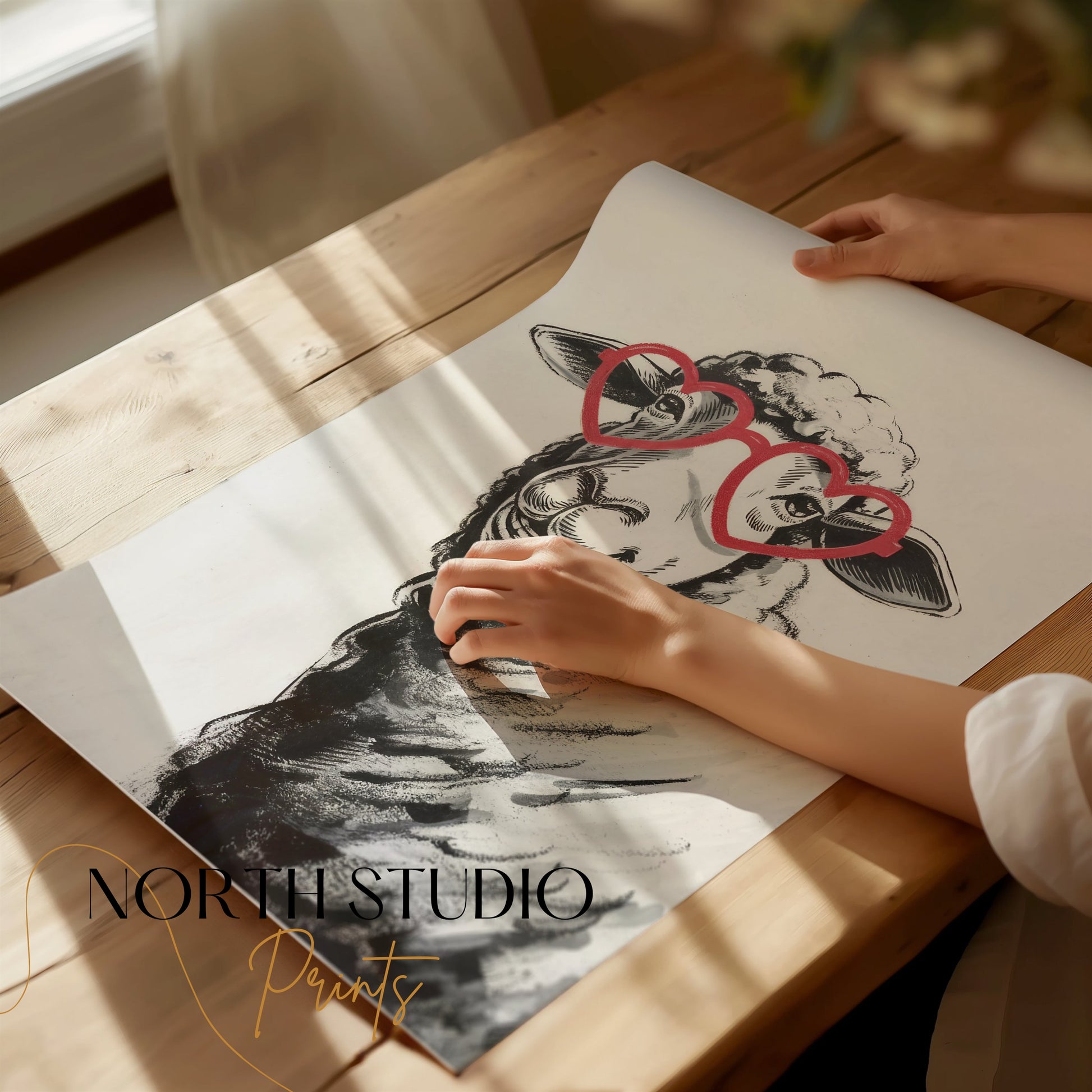 Premium Poster of Cute Sheep Wearing Heart-Shaped Glasses Posters