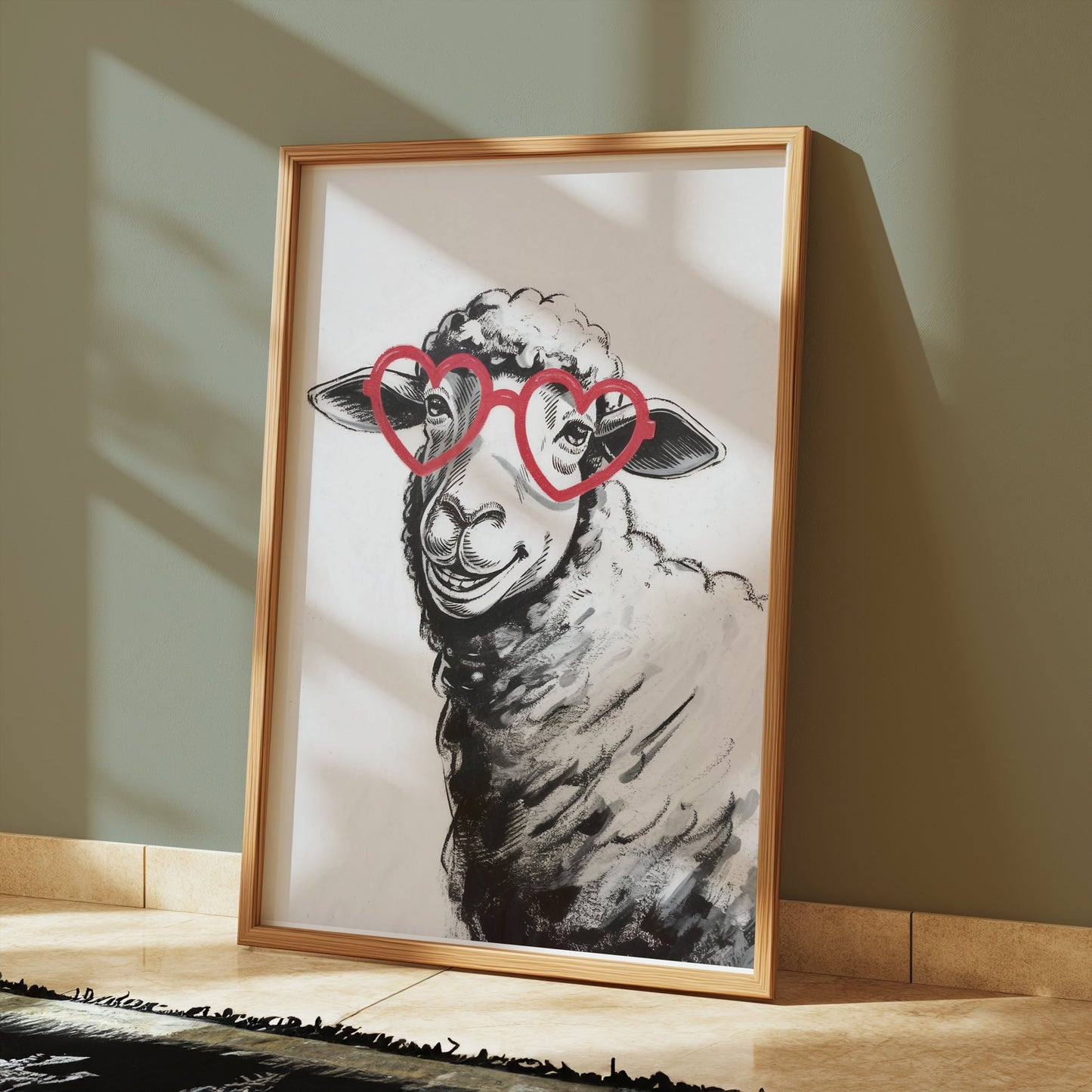 Premium Poster of Cute Sheep Wearing Heart-Shaped Glasses Posters