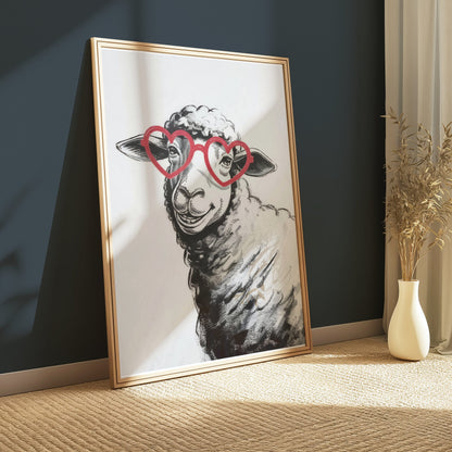 Premium Poster of Cute Sheep Wearing Heart-Shaped Glasses Posters