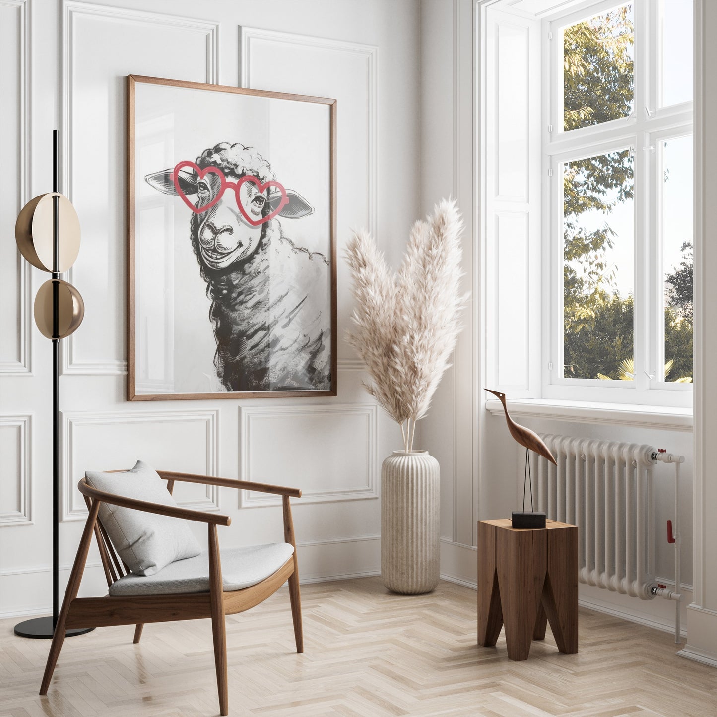 Premium Poster of Cute Sheep Wearing Heart-Shaped Glasses Posters
