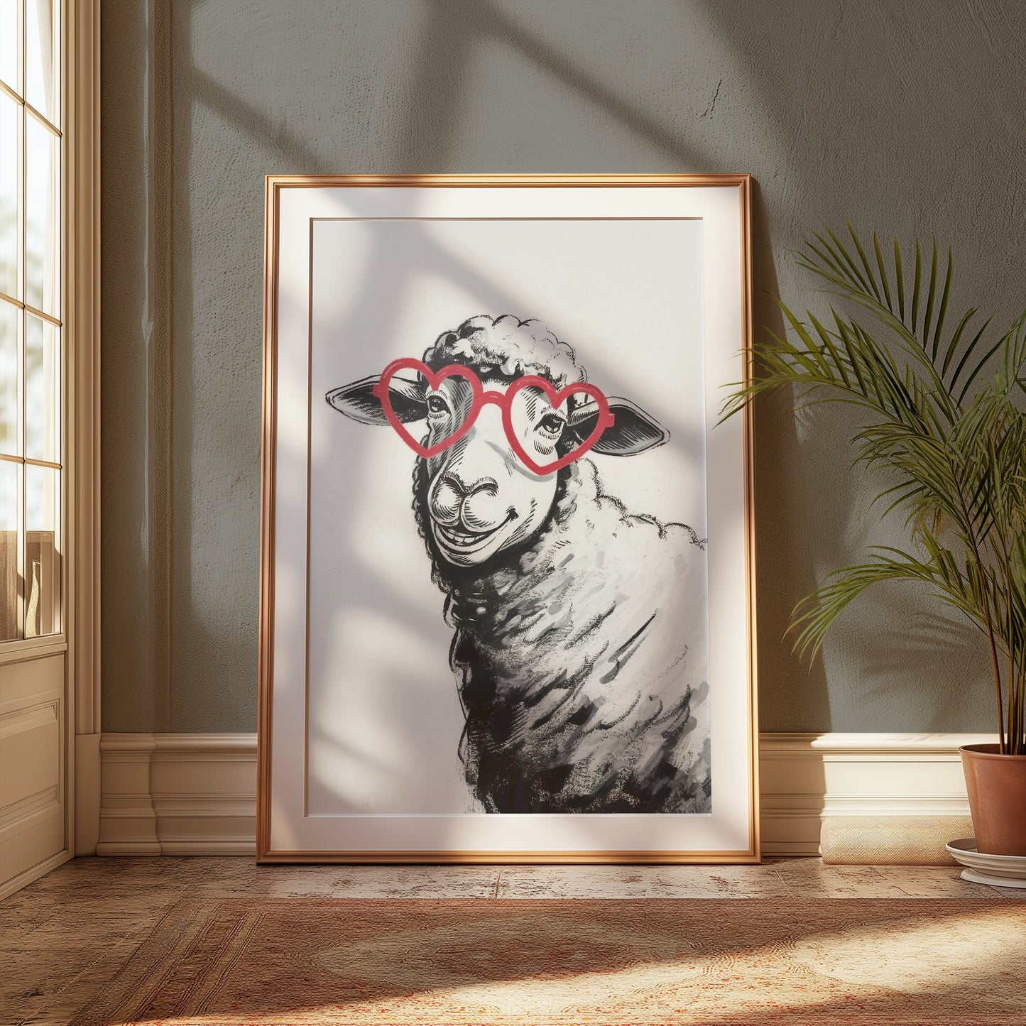 Premium Poster of Cute Sheep Wearing Heart-Shaped Glasses Posters