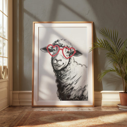 Premium Poster of Cute Sheep Wearing Heart-Shaped Glasses Posters