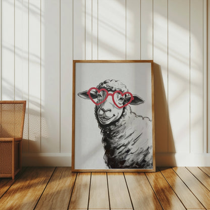 Premium Poster of Cute Sheep Wearing Heart-Shaped Glasses Posters