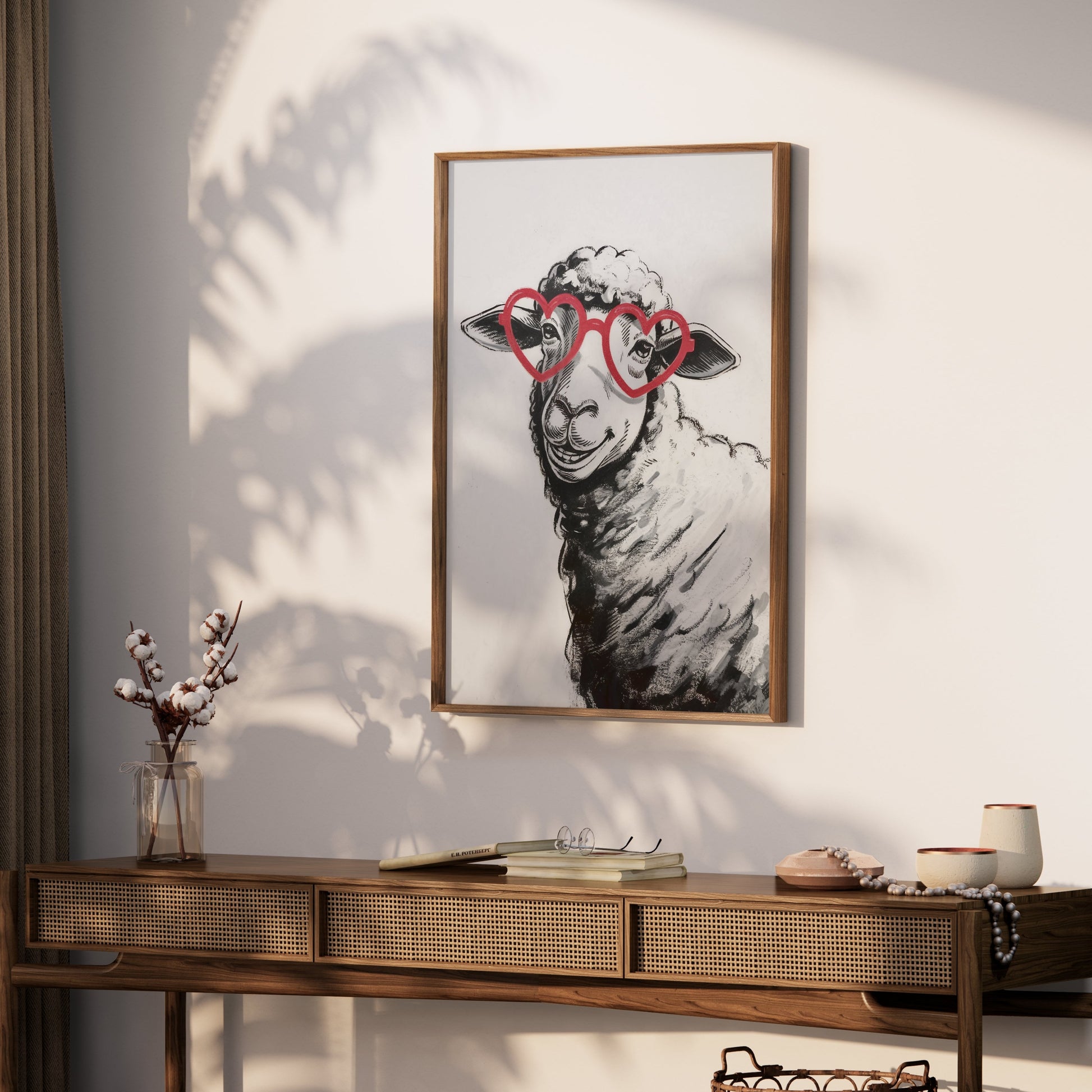 Premium Poster of Cute Sheep Wearing Heart-Shaped Glasses Posters