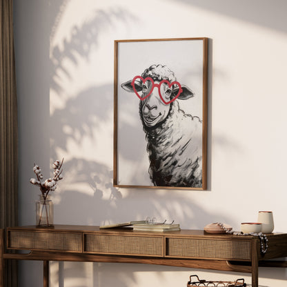 Premium Poster of Cute Sheep Wearing Heart-Shaped Glasses Posters