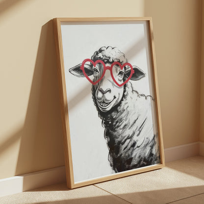 Premium Poster of Cute Sheep Wearing Heart-Shaped Glasses Posters