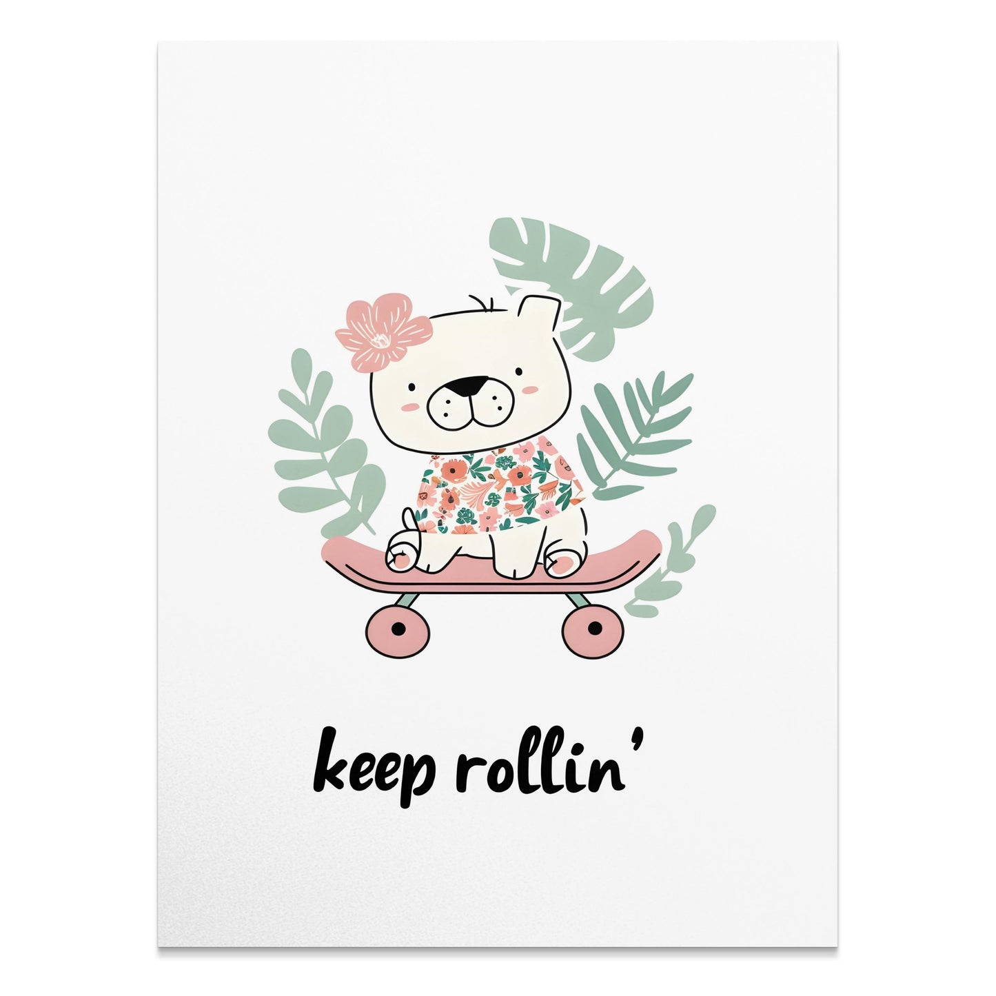 Premium Poster of Cute Skateboarding Bear with Tropical Leaves Posters