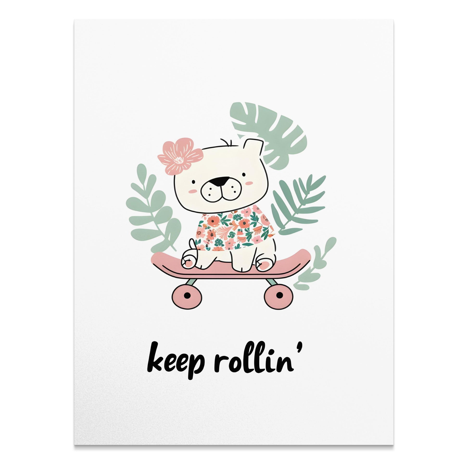 Premium Poster of Cute Skateboarding Bear with Tropical Leaves Posters
