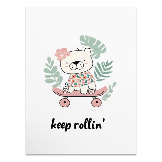 Premium Poster of Cute Skateboarding Bear with Tropical Leaves Posters