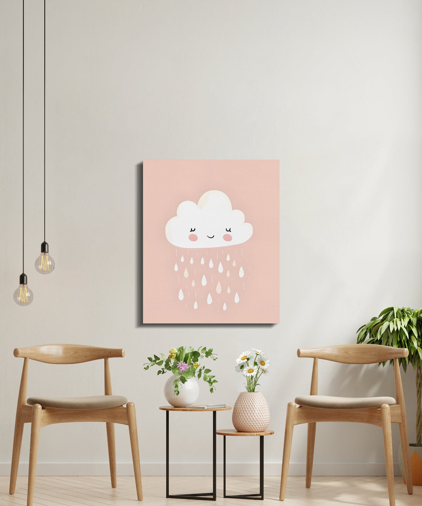Premium Poster of Cute Smiling Cloud with Raindrops Nursery Canvas Wraps