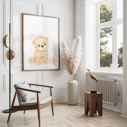 Premium Poster of Cute Teddy Bear Baby Blocks Design Posters