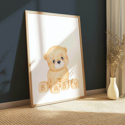 Premium Poster of Cute Teddy Bear Baby Blocks Design Posters