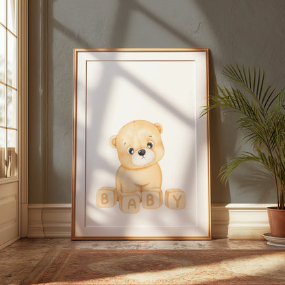 Premium Poster of Cute Teddy Bear Baby Blocks Design Posters