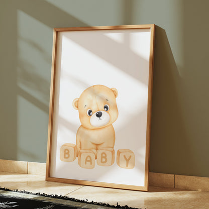 Premium Poster of Cute Teddy Bear Baby Blocks Design Posters