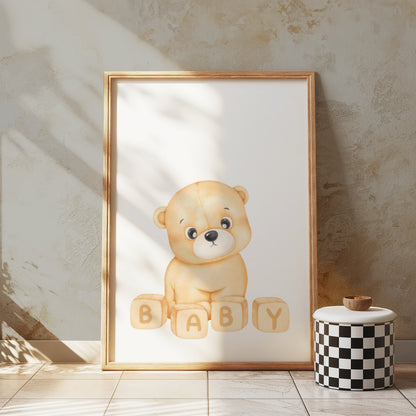 Premium Poster of Cute Teddy Bear Baby Blocks Design Posters