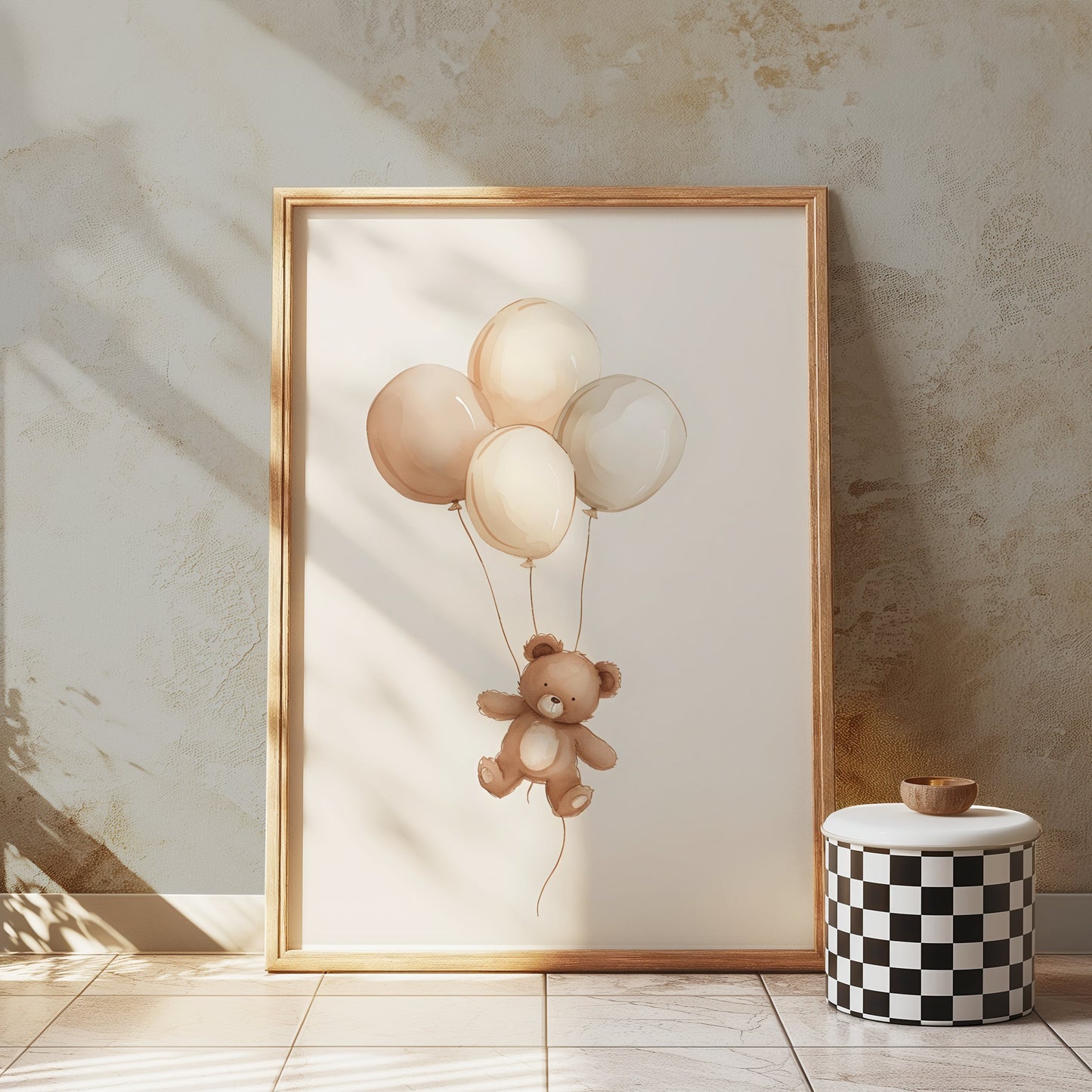 Premium Poster of Cute Teddy Bear Floating with Balloons Posters