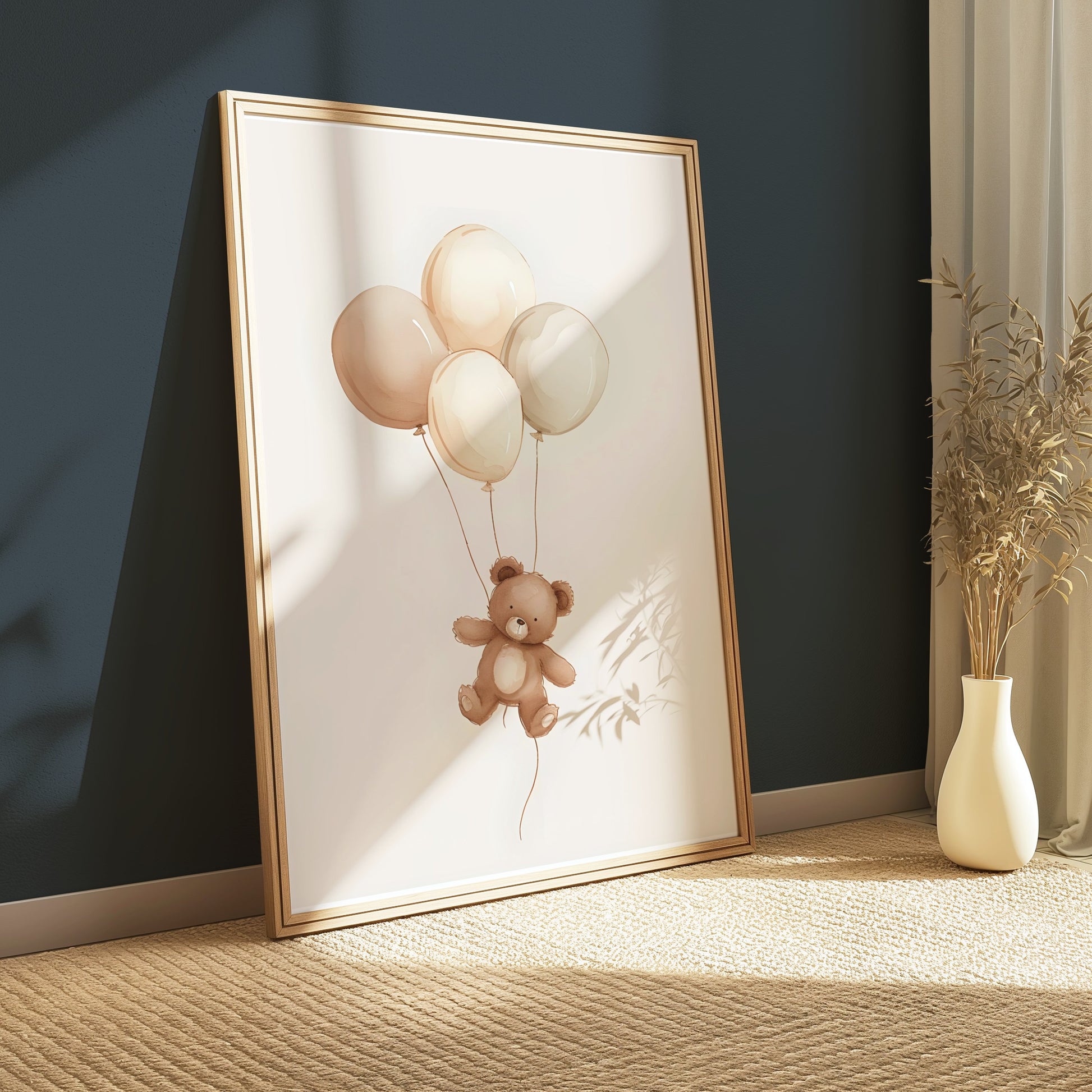 Premium Poster of Cute Teddy Bear Floating with Balloons Posters