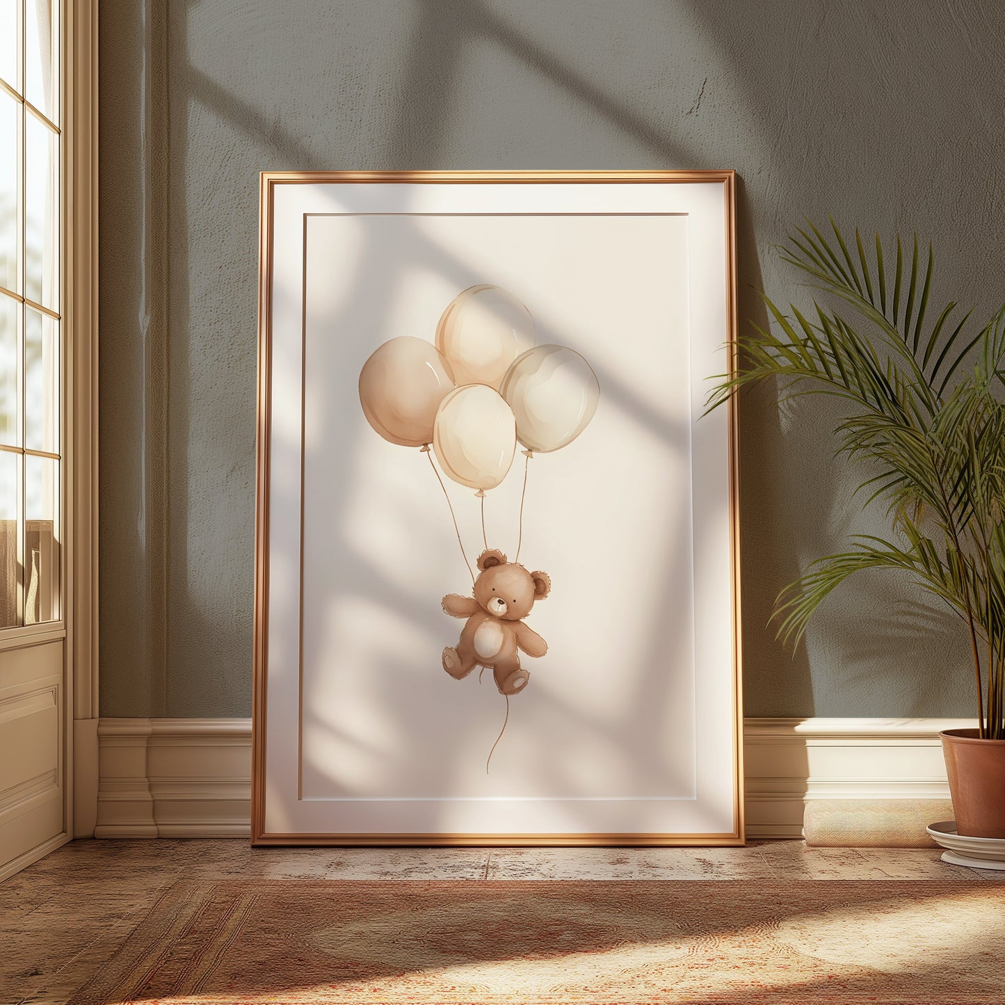 Premium Poster of Cute Teddy Bear Floating with Balloons Posters