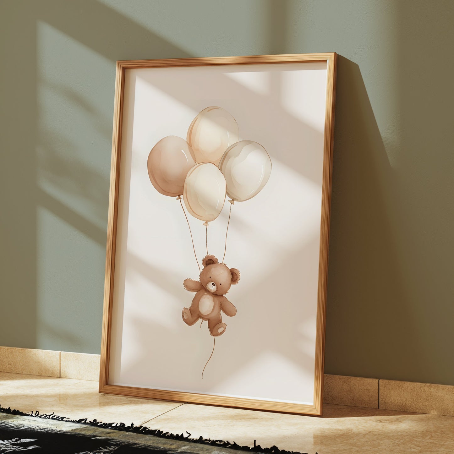 Premium Poster of Cute Teddy Bear Floating with Balloons Posters