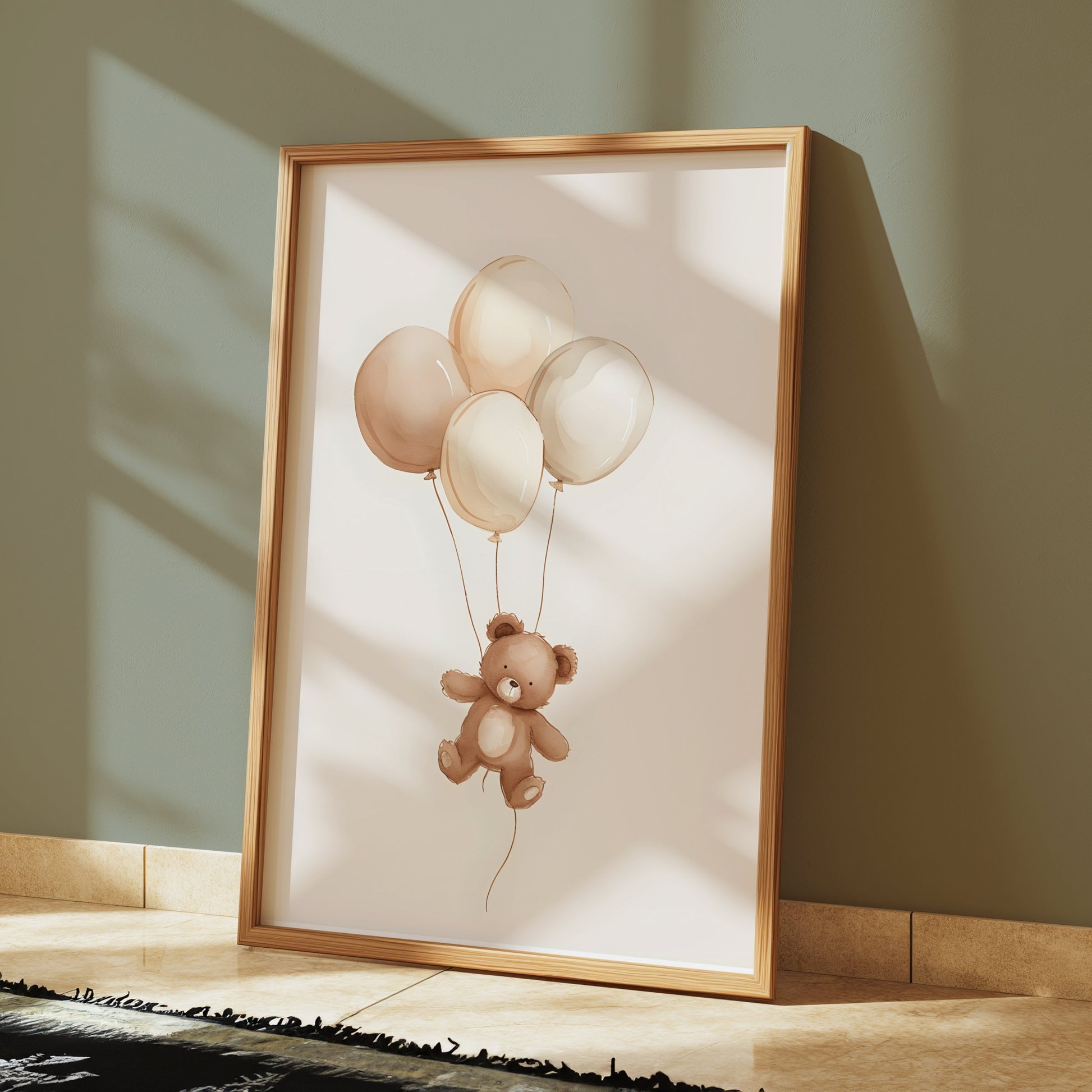 Premium Poster of Cute Teddy Bear Floating with Balloons Posters