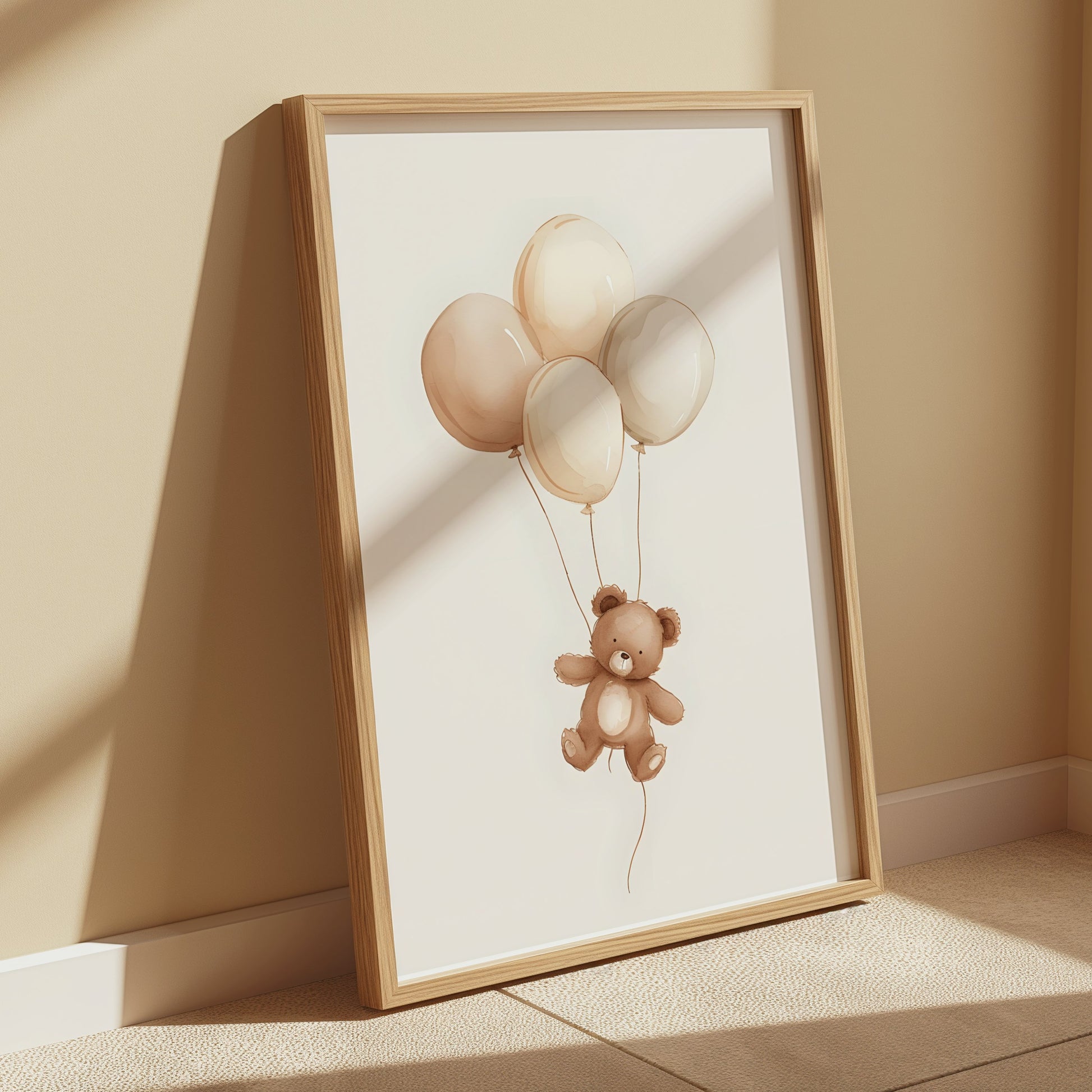 Premium Poster of Cute Teddy Bear Floating with Balloons Posters