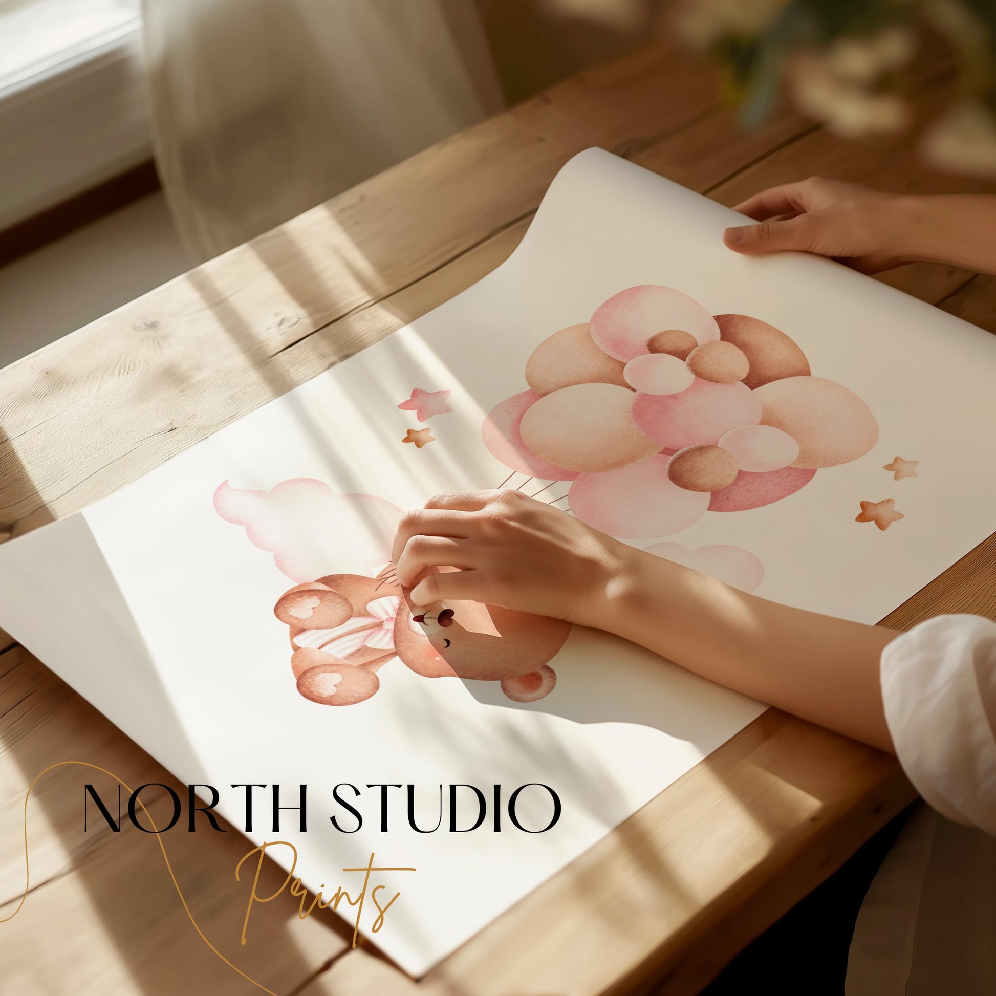 Premium Poster of Cute Teddy Bear With Balloons Kids Room Posters
