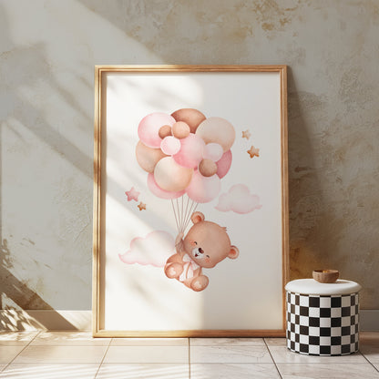 Premium Poster of Cute Teddy Bear With Balloons Kids Room Posters