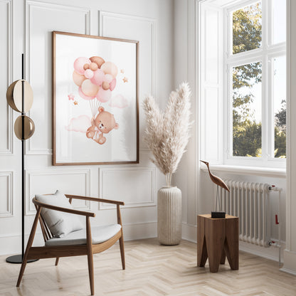 Premium Poster of Cute Teddy Bear With Balloons Kids Room Posters