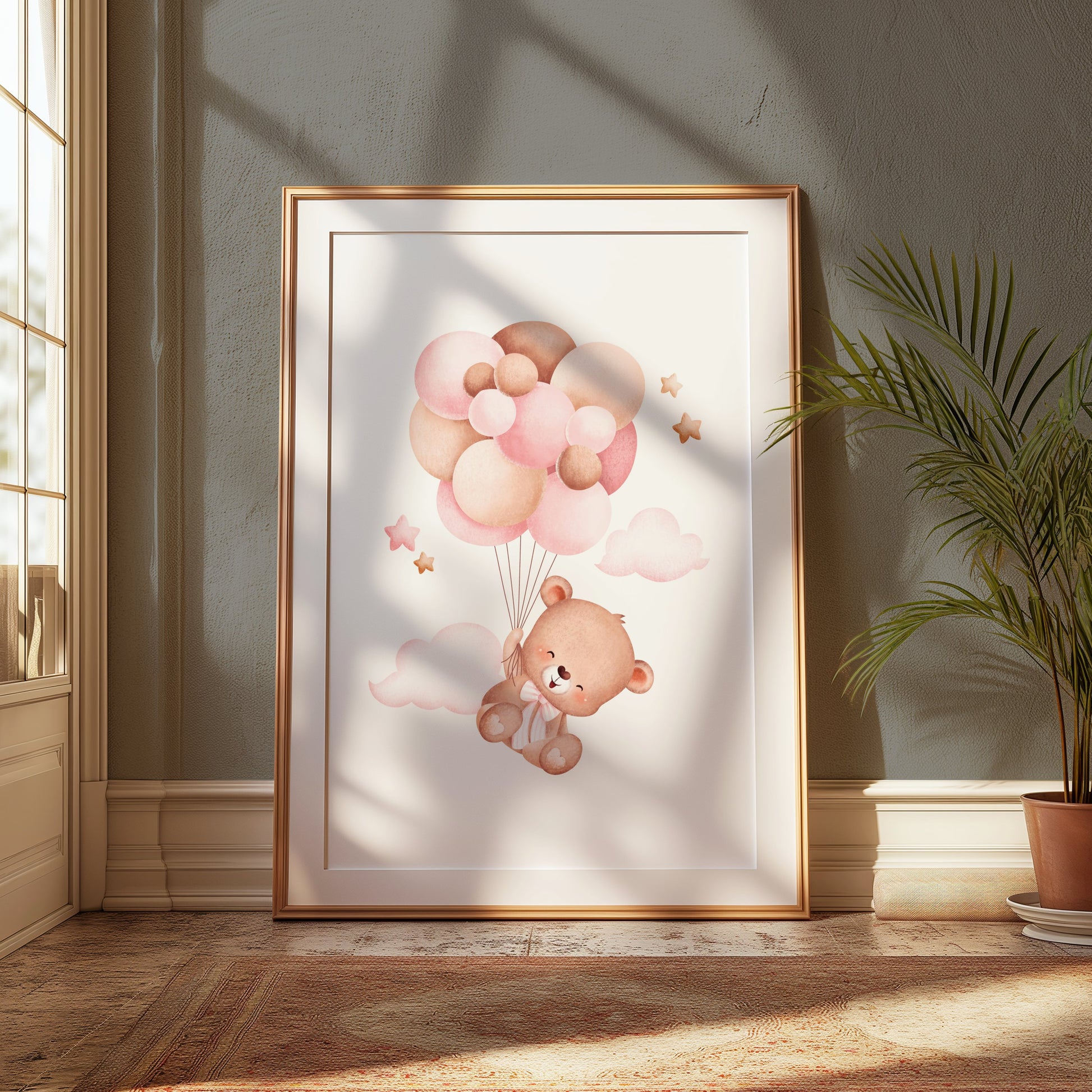 Premium Poster of Cute Teddy Bear With Balloons Kids Room Posters