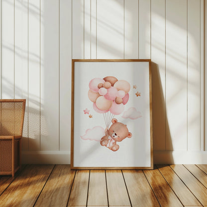Premium Poster of Cute Teddy Bear With Balloons Kids Room Posters