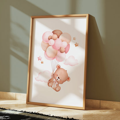 Premium Poster of Cute Teddy Bear With Balloons Kids Room Posters