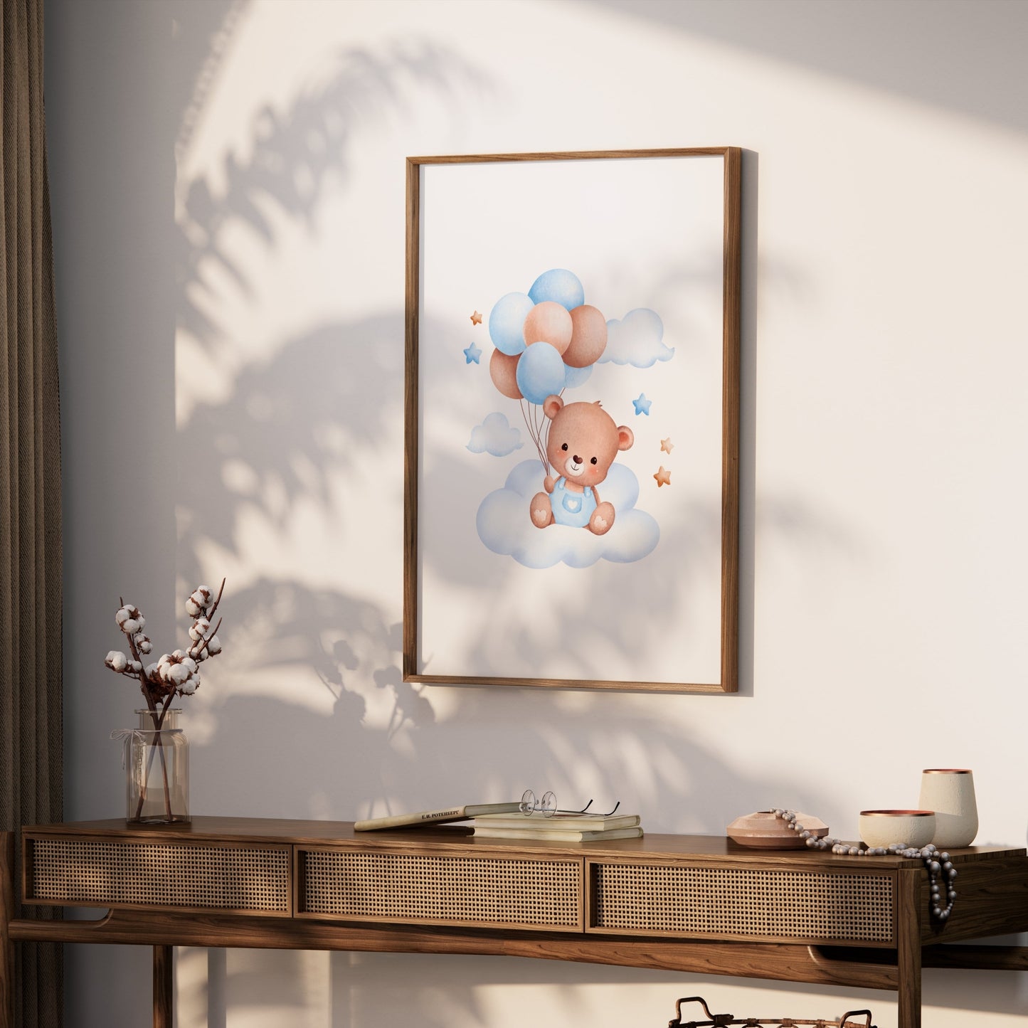 Premium Poster of Cute Teddy Bear with Balloons Nursery Wall Posters