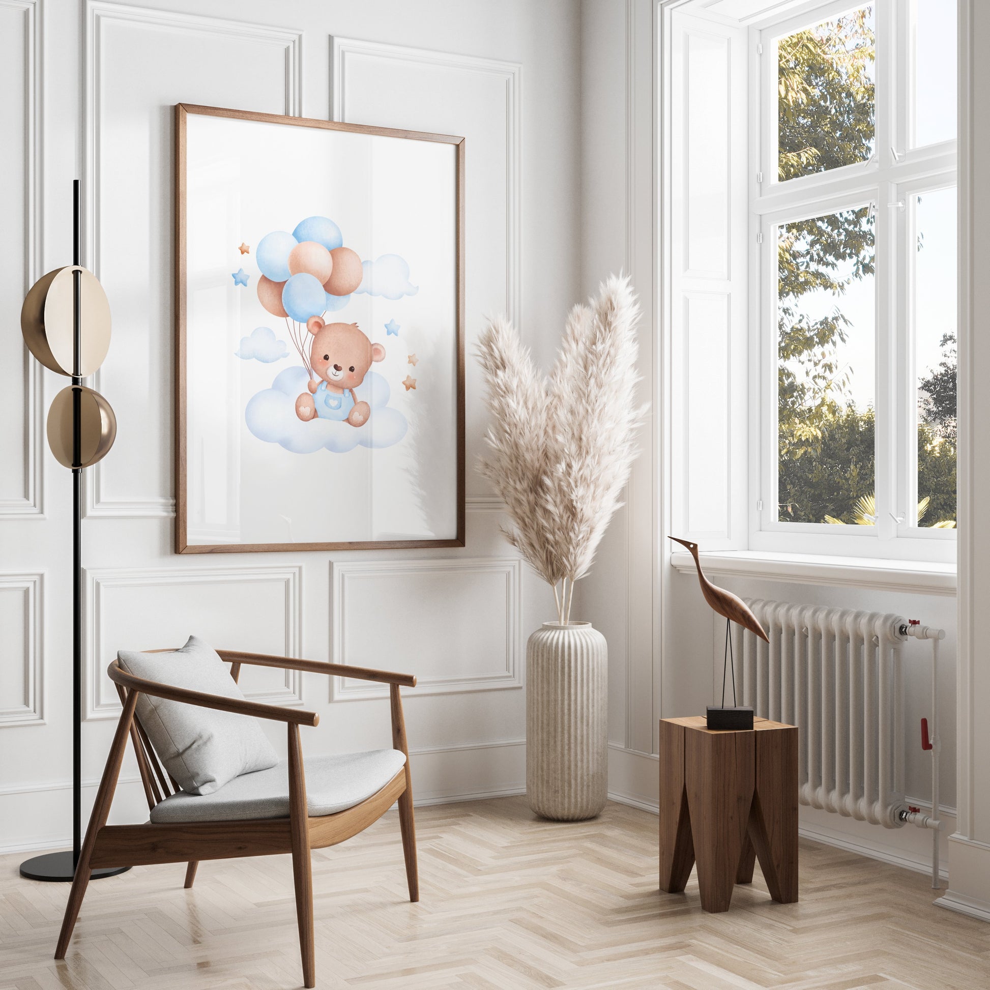 Premium Poster of Cute Teddy Bear with Balloons Nursery Wall Posters