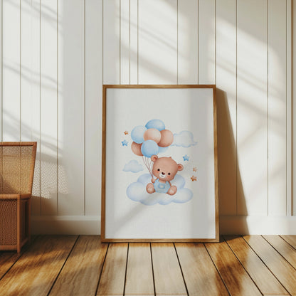 Premium Poster of Cute Teddy Bear with Balloons Nursery Wall Posters