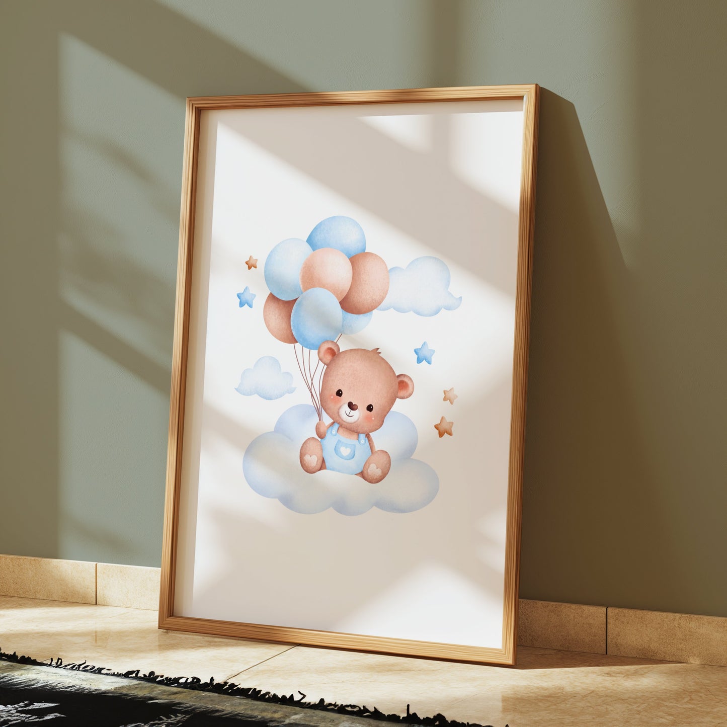 Premium Poster of Cute Teddy Bear with Balloons Nursery Wall Posters