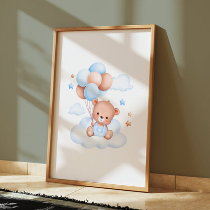 Premium Poster of Cute Teddy Bear with Balloons Nursery Wall Posters