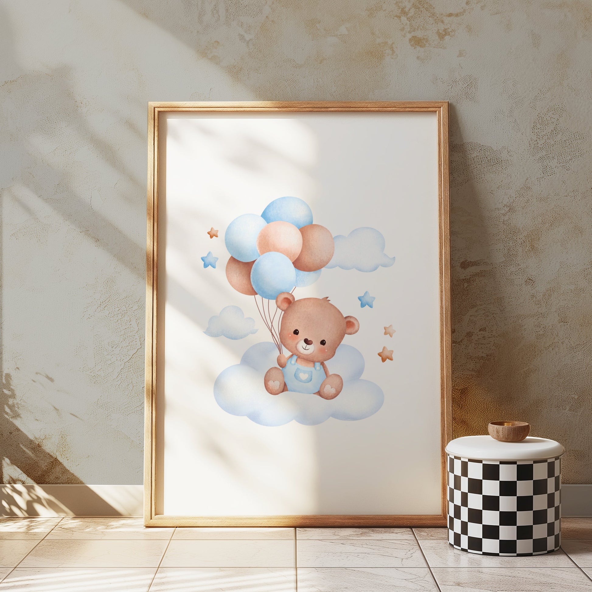 Premium Poster of Cute Teddy Bear with Balloons Nursery Wall Posters
