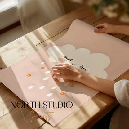 Premium Poster of Cute White Cloud with Raindrops Wall Art Posters