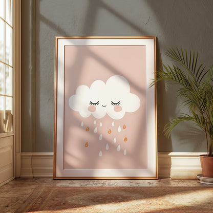 Premium Poster of Cute White Cloud with Raindrops Wall Art Posters