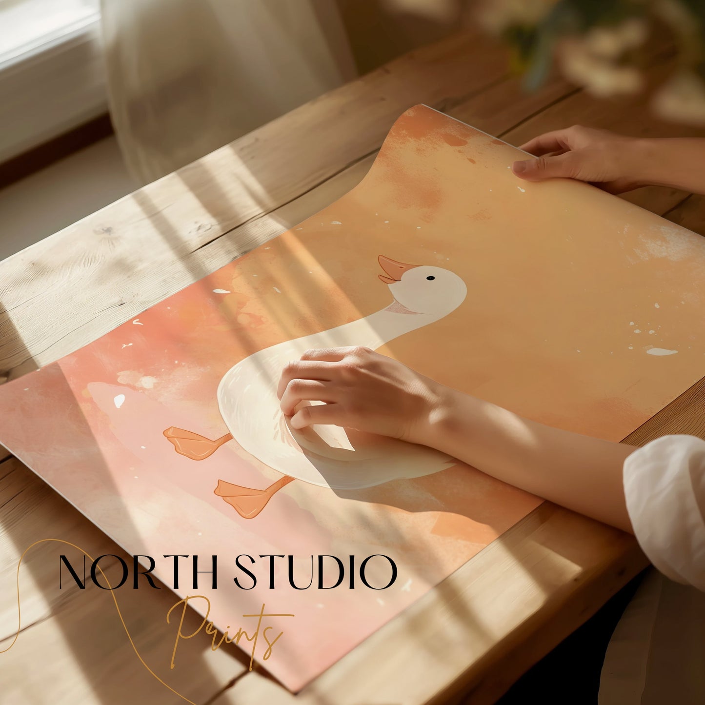 Premium Poster of Cute White Duck Illustration Art Print Posters