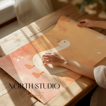 Premium Poster of Cute White Duck Illustration Art Print Posters