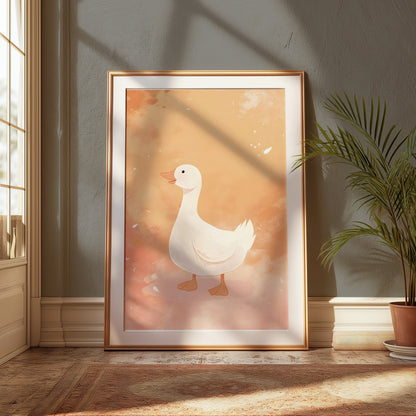 Premium Poster of Cute White Duck Illustration Art Print Posters