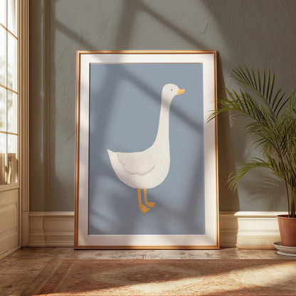 Premium Poster of Cute White Duck Illustration on Blue Background Posters