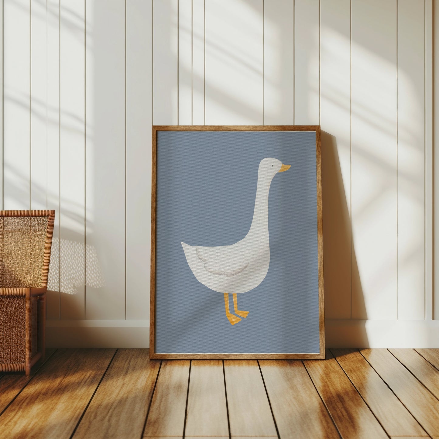 Premium Poster of Cute White Duck Illustration on Blue Background Posters
