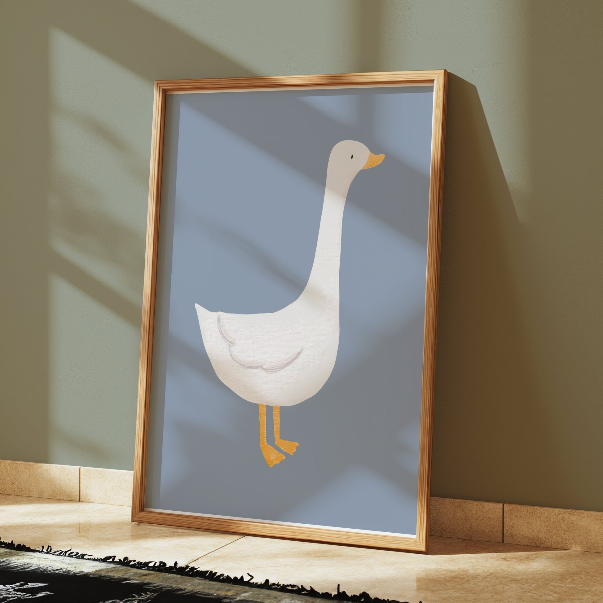 Premium Poster of Cute White Duck Illustration on Blue Background Posters