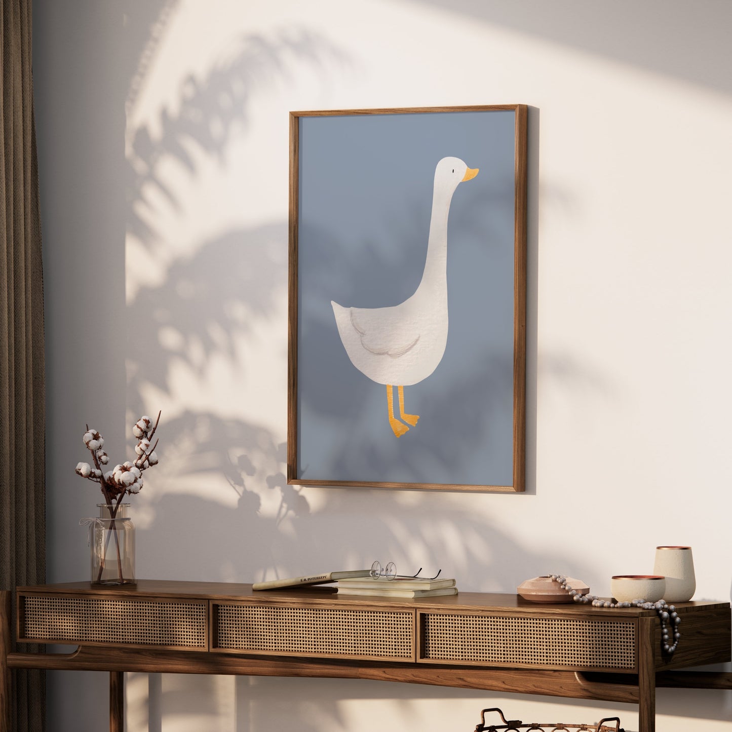 Premium Poster of Cute White Duck Illustration on Blue Background Posters