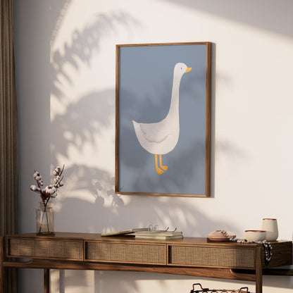 Premium Poster of Cute White Duck Illustration on Blue Background Posters