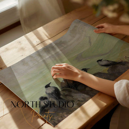 Premium Poster of Decorative Art with Crows Landscape View Posters
